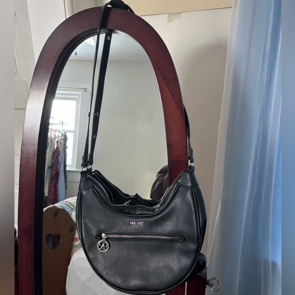 Black faux leather shoulder bag purse - Picture 1 of 6